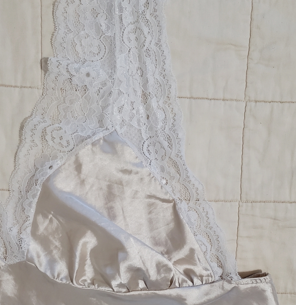 Satin and Lace Slip Nightgown Chemise 5XL Nude Beige - Picture 7 of 12